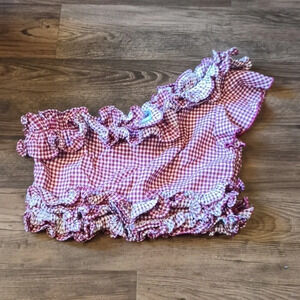 Lovers + Friends Red Gingham Ruffle Single Shoulder Crop Top BBB
